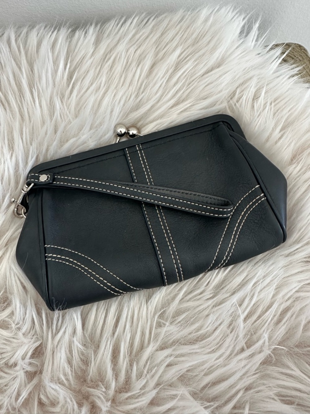 Black Wristlet Clutch with Contrast Stitching - Picture 2 of 5